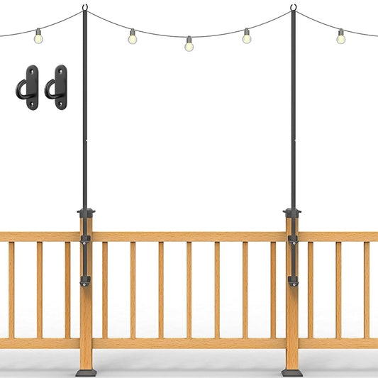 Antsky 2 Pack String Light Poles - Stainless Steel 6.5FT Deck Lights Poles with 2 Wall Hooks for Outdoor Light, String Lights, with SS Screws for Wood