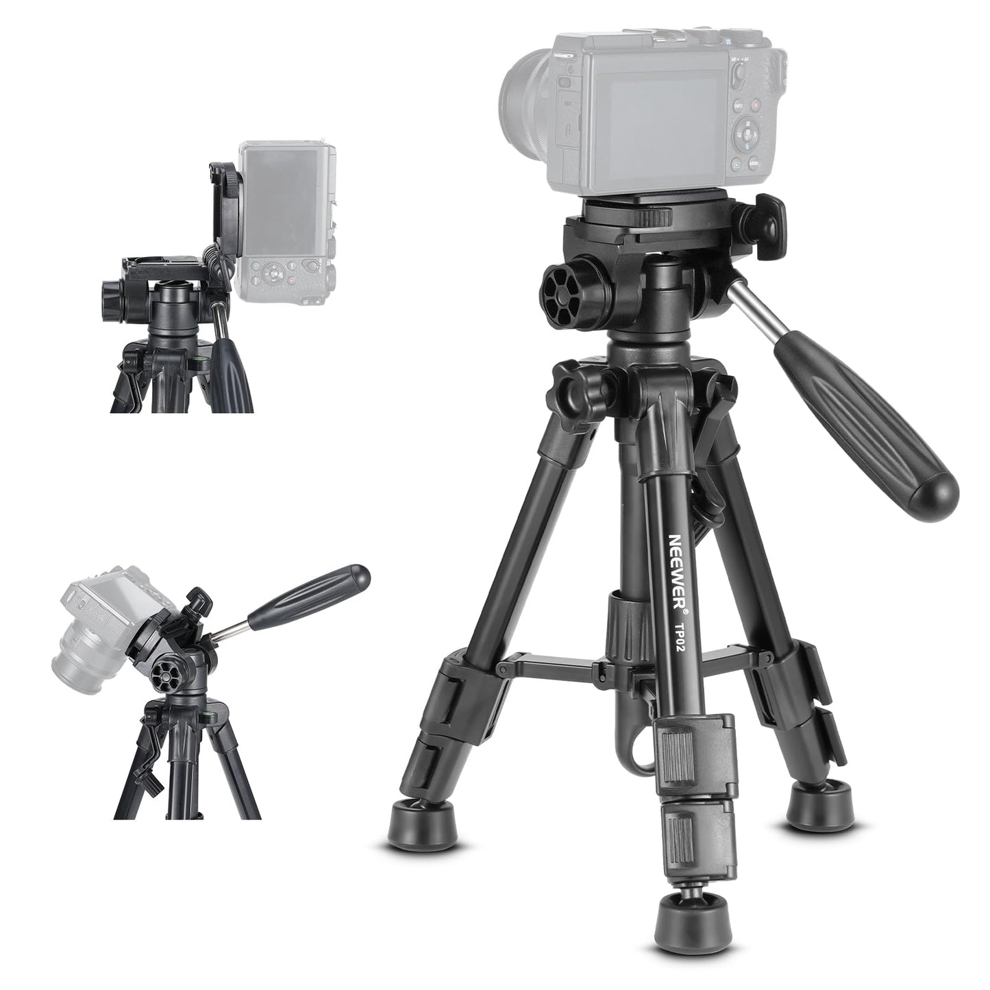 NEEWER Basic Mini Desk Tripod for Camera with 3 Way Pan Tilt Head & Handle, Small Portable Metal Tabletop Selfie Stick Stand with 1/4" Screw for DSLR