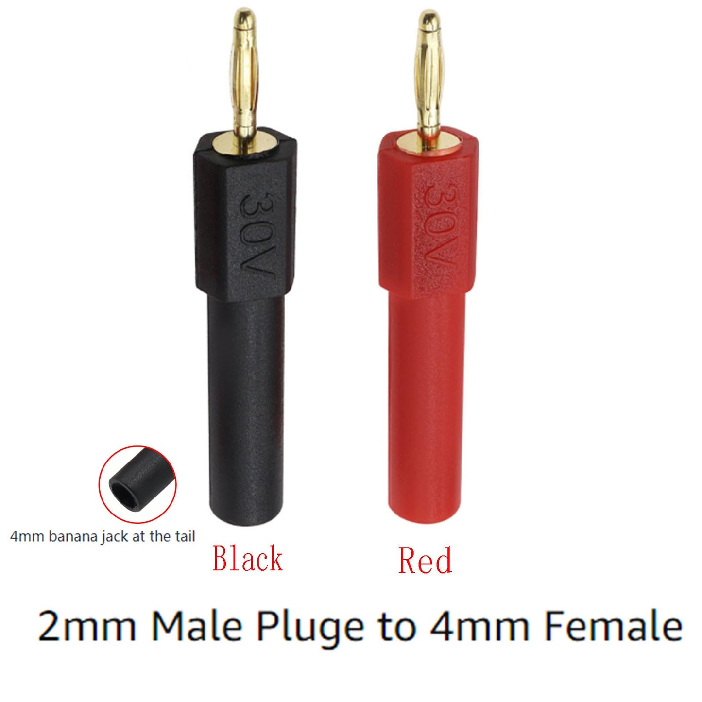 2mm Male Pluge to 4mm Female Banana Jack Probe Connectors Adapters Black and Red - (8 Pcs)