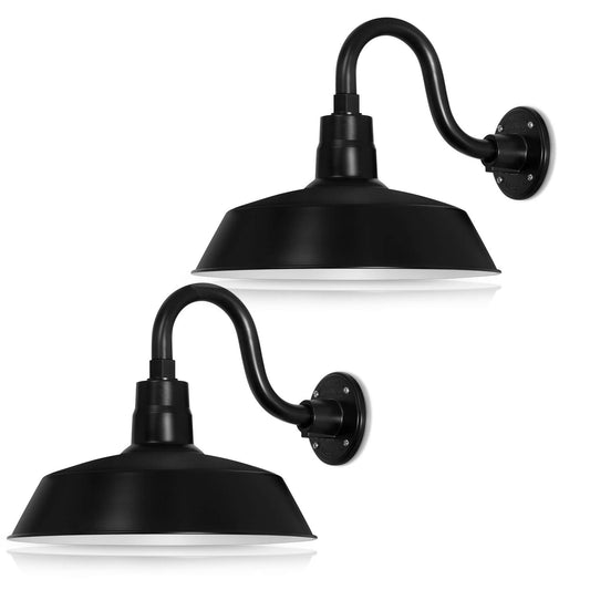 14in. Satin Black Outdoor Gooseneck Barn Light Fixture With 10in. Long Extension Arm - Wall Sconce Farmhouse, Antique Style - UL Listed - 9W 900lm A19