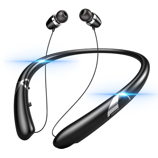 Finpola Neckband Bluetooth Headphone,Bluetooth 5.3 Retractable Headphones with IPX5 Sweatproof & Vibration Calls for Running, Gym
