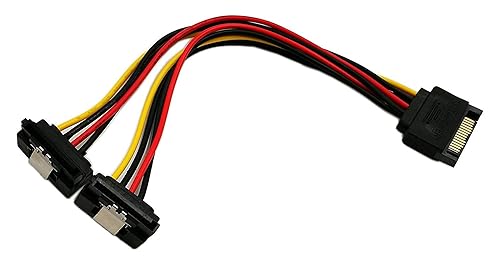 zdyCGTime 90 Degree SATA 1 to 2 Y Splitter, 15Pin Male to 2 Female Interface Extension Cable with Latch Power