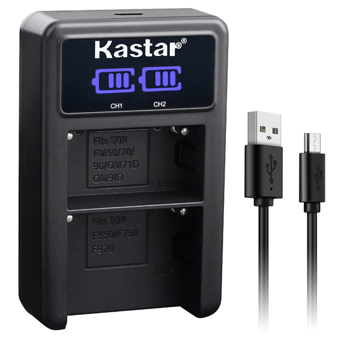 Kastar NP-FM50/FM55LED2 USB Battery Charger Compatible with Sony DSC-F707 DSC-F717 DSC-F828 DSC-R1 DSC-S30 DSC-S50 DSC-S70 DSC-S75 DSC-S85, HDR-HC1
