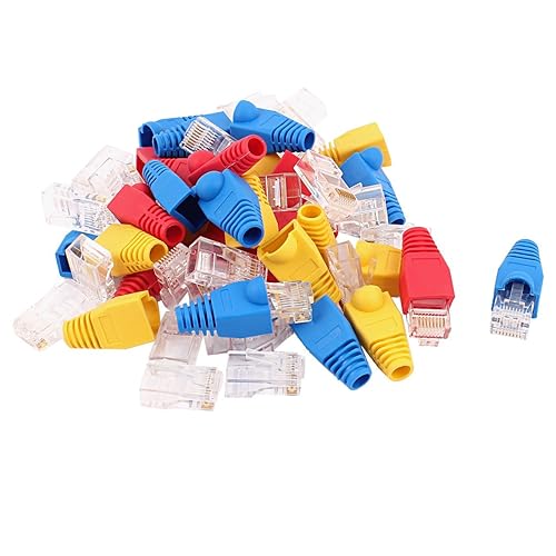 uxcell 30pcs 8P8C Cat6 Patch RJ45 Head Shielded Modular End Adapter w Boot Protector Blue Red Yellow
