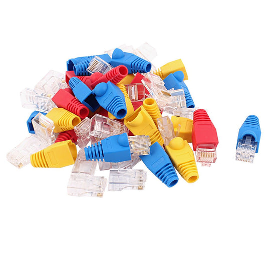 uxcell 30pcs 8P8C Cat6 Patch RJ45 Head Shielded Modular End Adapter w Boot Protector Blue Red Yellow