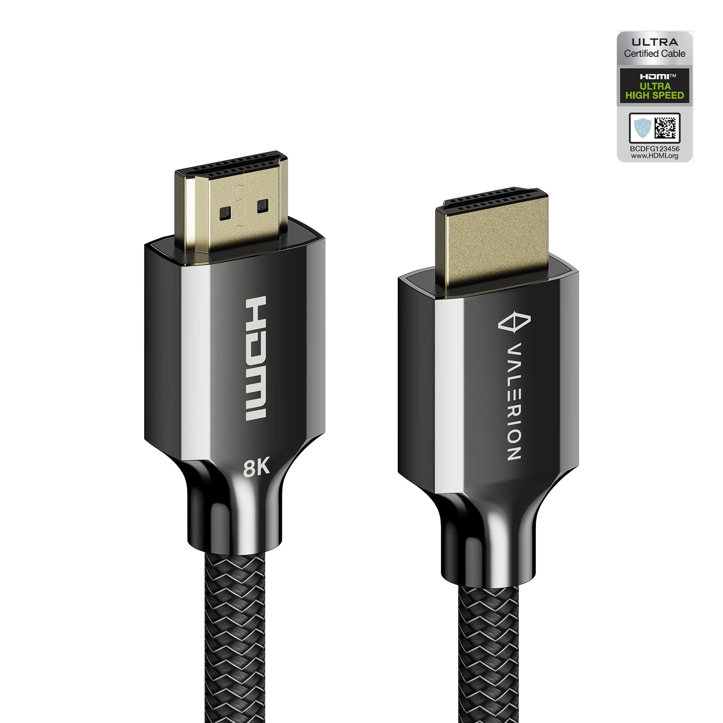 Valerion Ultra High Speed HDMI 2.1 Cable 2m/6.6ft, Certified 48Gbps, 8K@60Hz, 4K@120Hz, Dynamic HDR, ALLM/VRR Gaming, Braided 24K Gold Connectors