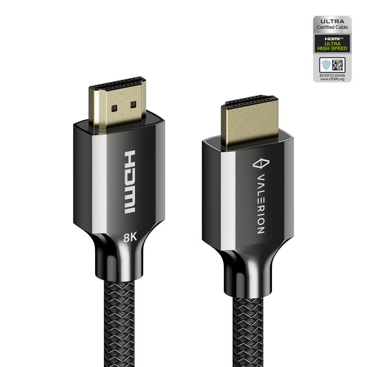 Valerion Ultra High Speed HDMI 2.1 Cable 2m/6.6ft, Certified 48Gbps, 8K@60Hz, 4K@120Hz, Dynamic HDR, ALLM/VRR Gaming, Braided 24K Gold Connectors