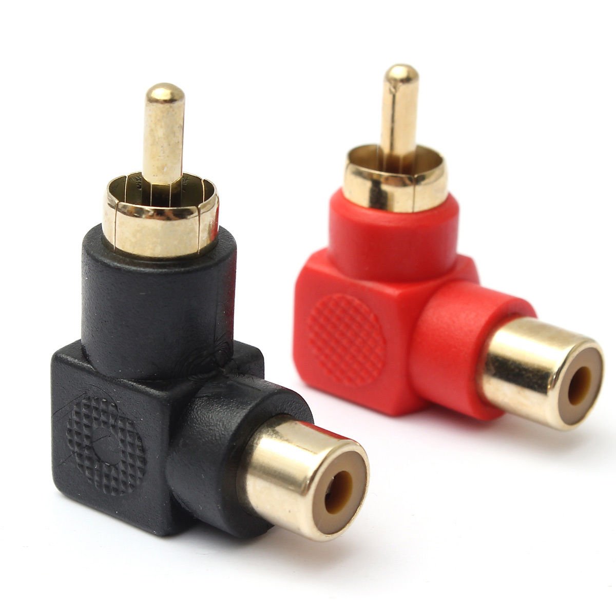 exgoofit RCA Male to RCA Female Connectors Right Angle Plug Adapters M/F 90 Degree Elbow Gold-Plated (5 Black + 5 Red) (10-Pack)