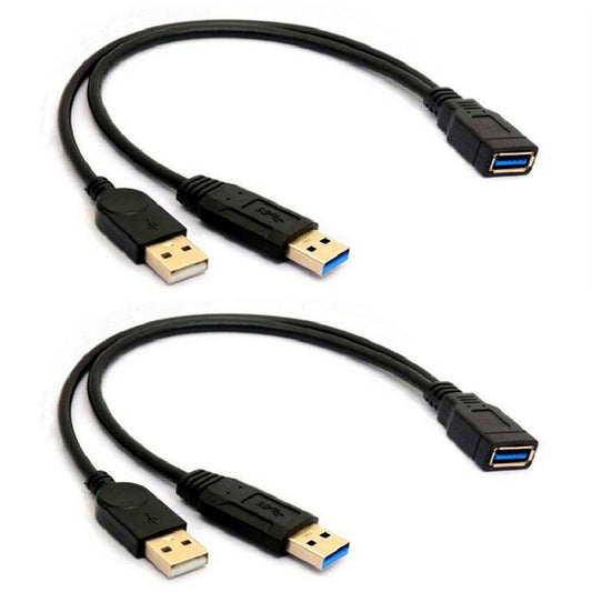 2 Pack of ALINNA Black USB 3.0 Female to Dual USB Male Extra Power Data Y Extension Cable Splitter Adapter for 2.5" Mobile Hard Disk