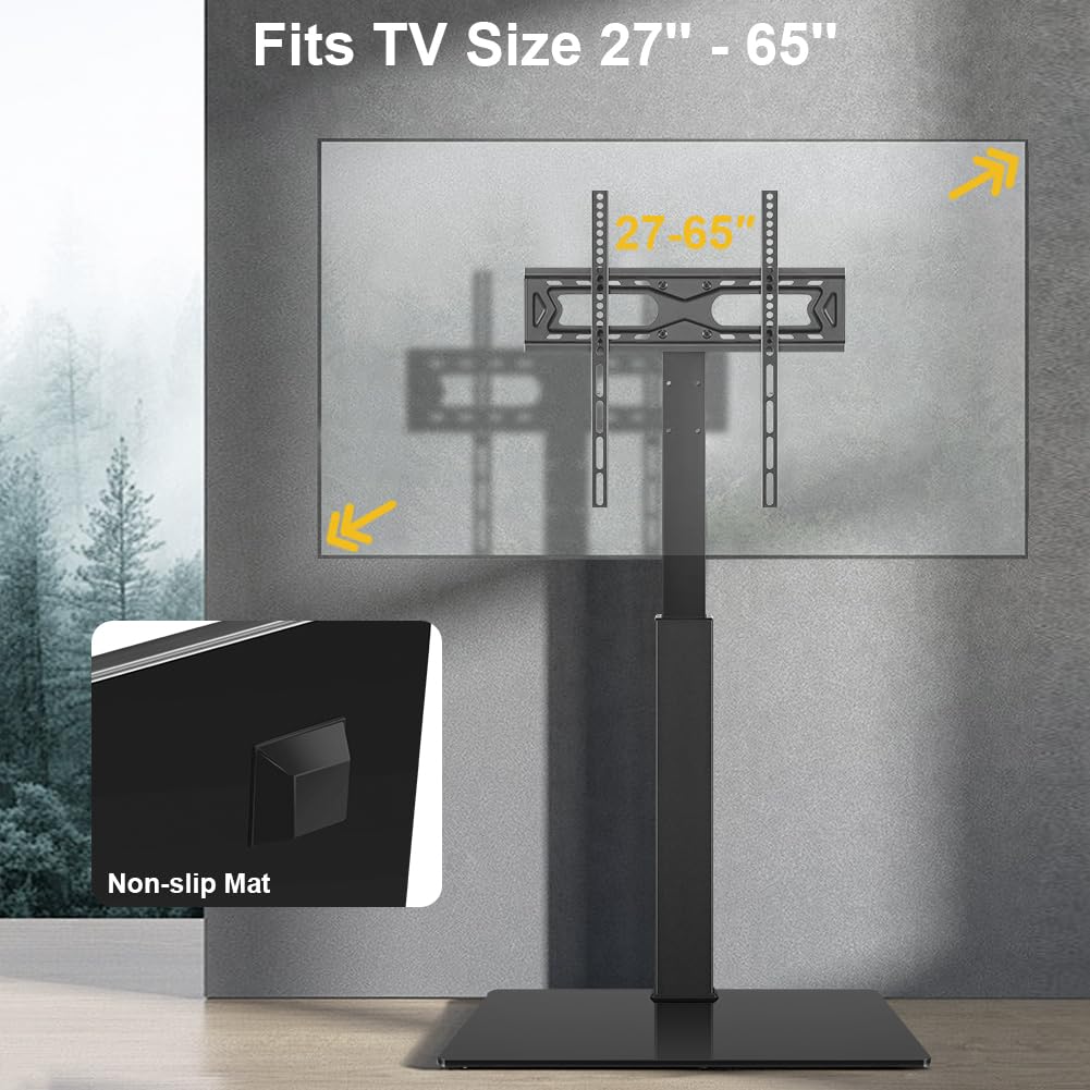 WKWKER Floor TV Stand for 27-65 inch LED Screen Adjustable TV Stand with Mount Swivel Floor Televisions Stand with Tempered Glass Base for Corner