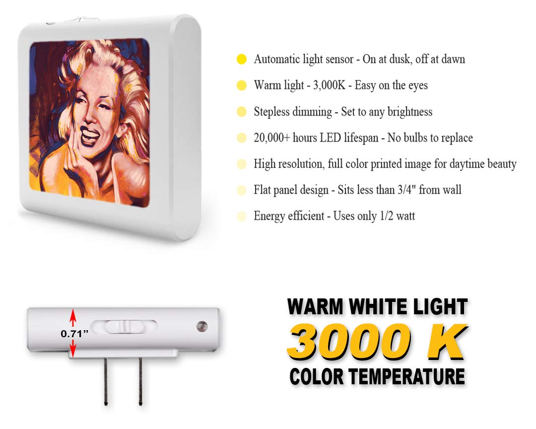 Art Plates Plug in Dimmable LED Night Light with Dusk to Dawn Auto Sensor, Adjustable Brightness, Warm Light, Auto On-Off Nightlight for Bathroom
