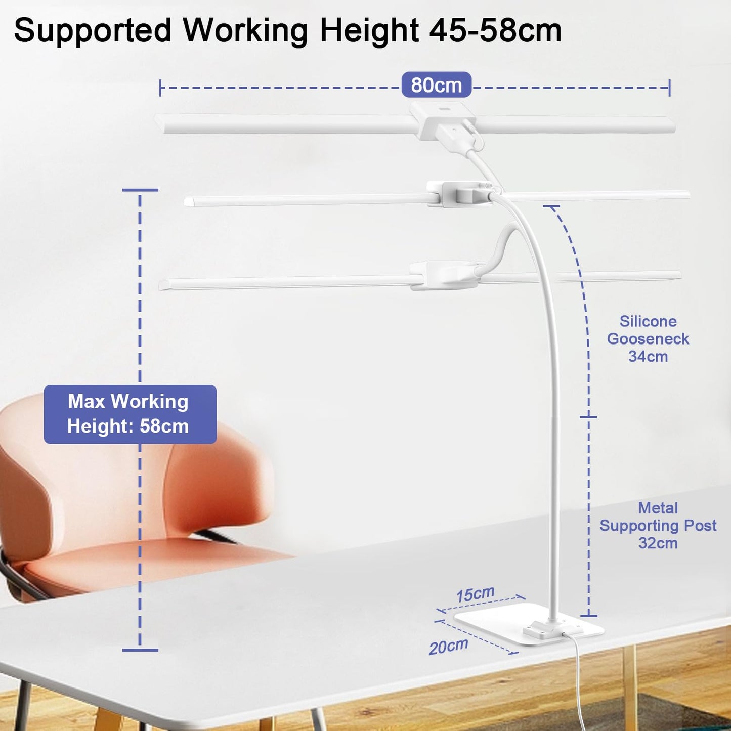 EppieBasic Led Desk Lamp,24W 31.5IN Architect Double Head Desk Lamps for Home Office,Dimmable & 6 Color Modes Extra Bright Modern Table lamp