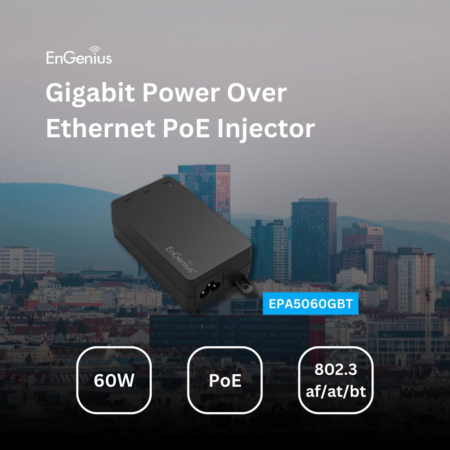 EnGenius Gigabit Power Over Ethernet PoE++ Injector | 60W | 802.3af/at/bt | Plug & Play | Up to 100 Meters (328ft) | Single Port [EPA5060GBT]