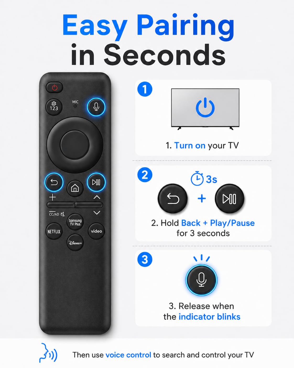 HSHONG BN59-01455A Voice Remote Control Replacement for Samsung Smart TVs, Compatible with QLED OLED Frame TV S95C S90C S95D S90D LS03D Q60 Q70 Q80