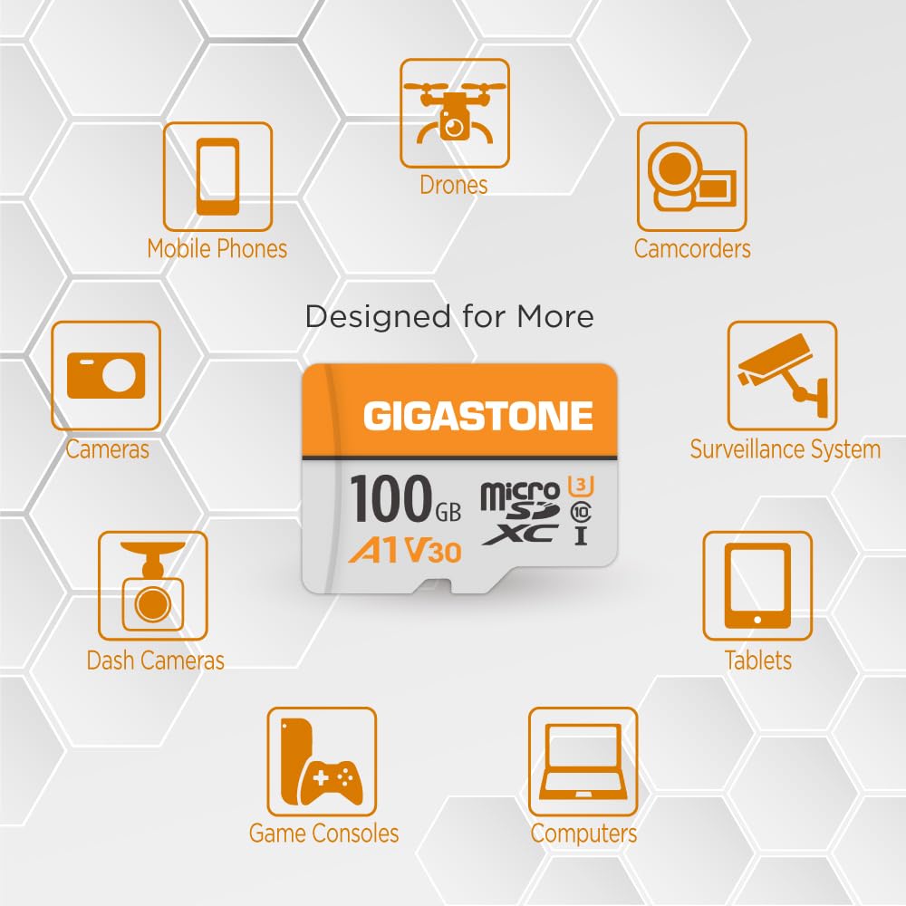 GIGASTONE 100GB Micro SD Card 2-Pack, A1 V30, 4K Video Recording, Compatible with Security Camera, Dash Cam, Drone, 100MB/s MicroSDXC Memory Card