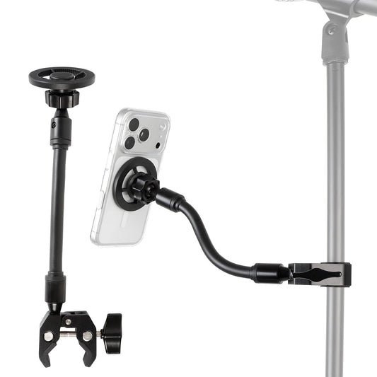 ZUZUXI Magnetic Phone Holder for Mic Stand, Adjustable Flexible Phone Holder with Aluminum Alloy Clamp & Gooseneck Arm for Magsafe, Compatible