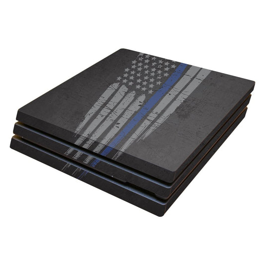 MightySkins Skin Compatible with Sony PS4 Pro Console - Thin Blue Line | Protective, Durable, and Unique Vinyl Decal wrap Cover | Easy to Apply