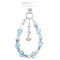 DYLWMYRL phone charm, Blue Bling Beaded Wrist Strap, Anti-Lost Detachable Cell Phone Lanyard for Women, Daily Commute & Travel