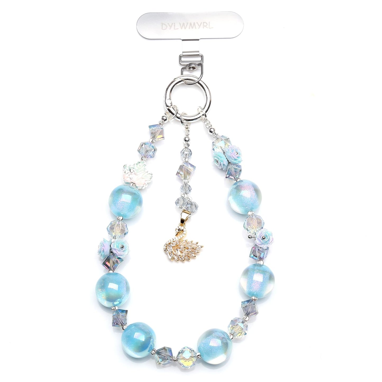 DYLWMYRL phone charm, Blue Bling Beaded Wrist Strap, Anti-Lost Detachable Cell Phone Lanyard for Women, Daily Commute & Travel