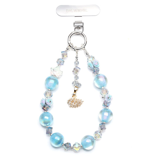 DYLWMYRL phone charm, Blue Bling Beaded Wrist Strap, Anti-Lost Detachable Cell Phone Lanyard for Women, Daily Commute & Travel