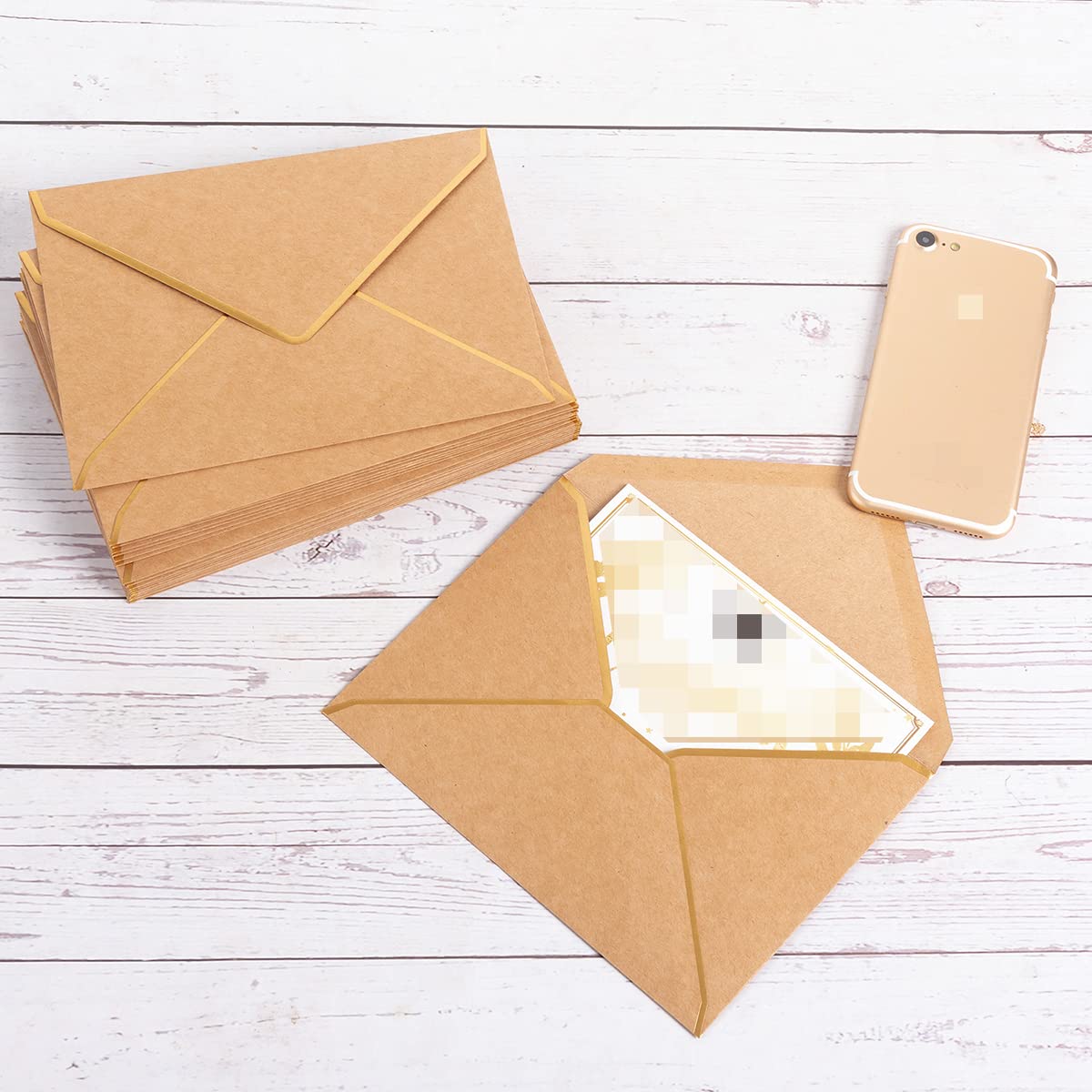 50 Pack A7 Envelopes Brown 5 x 7 with Gold Border