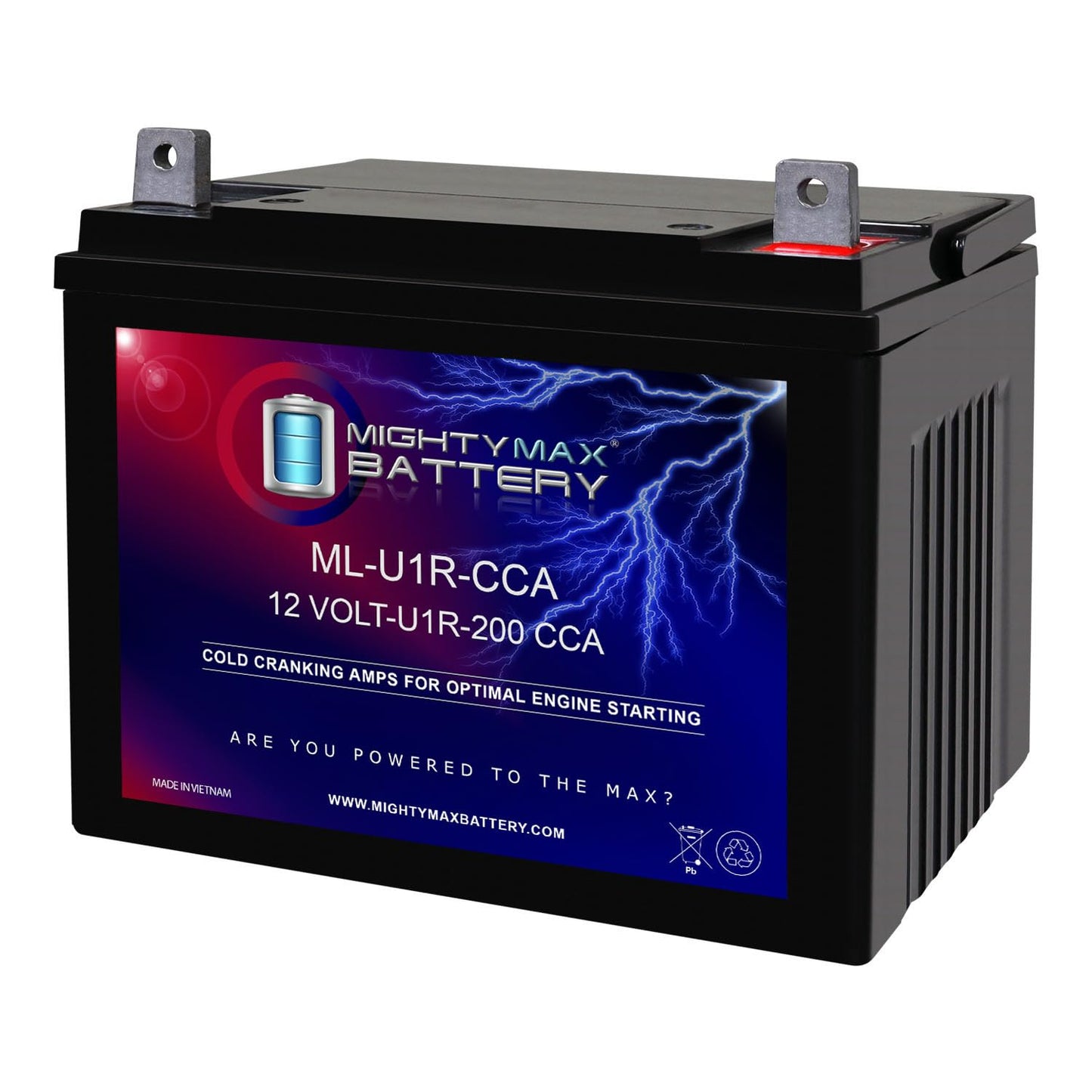 Mighty Max Battery ML-U1R-CCA -12 Volt, 200 CCA, Nut and Bolt (NB) Terminal, Rechargeable SLA AGM Battery