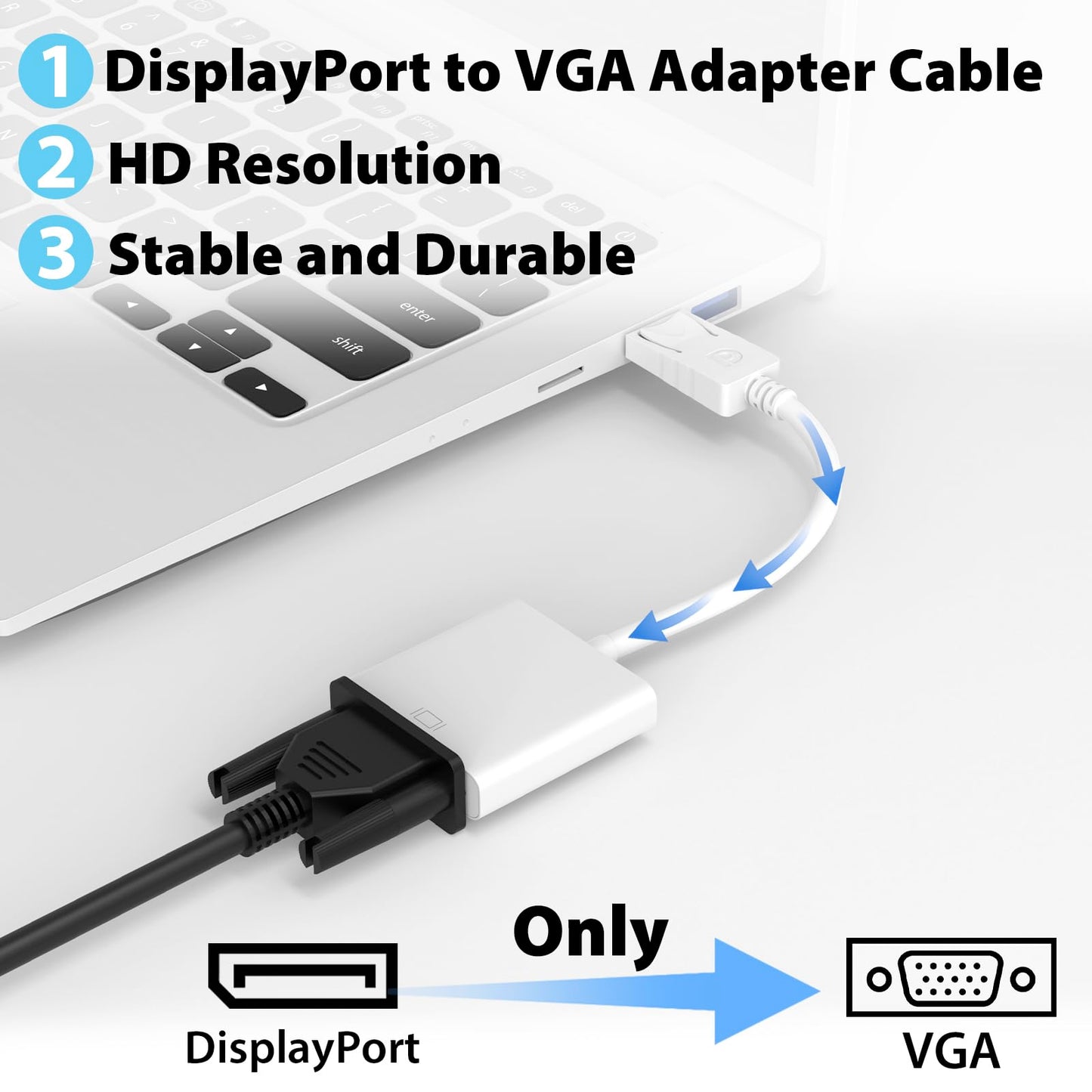 Cyberguys! DisplayPort (DP) to VGA Cable Adapter - 1080P DP Male to VGA Female Converter for Monitor Projector HDTV - Gold-Plated, Secure-Latch