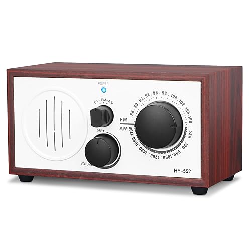 Vintage Wood AM FM Bluetooth Speaker Radio Plug in Wall, Elegant and Retro Design, Old Fashion Radio Bluetooth Speaker with Aux in, Headphone Jack