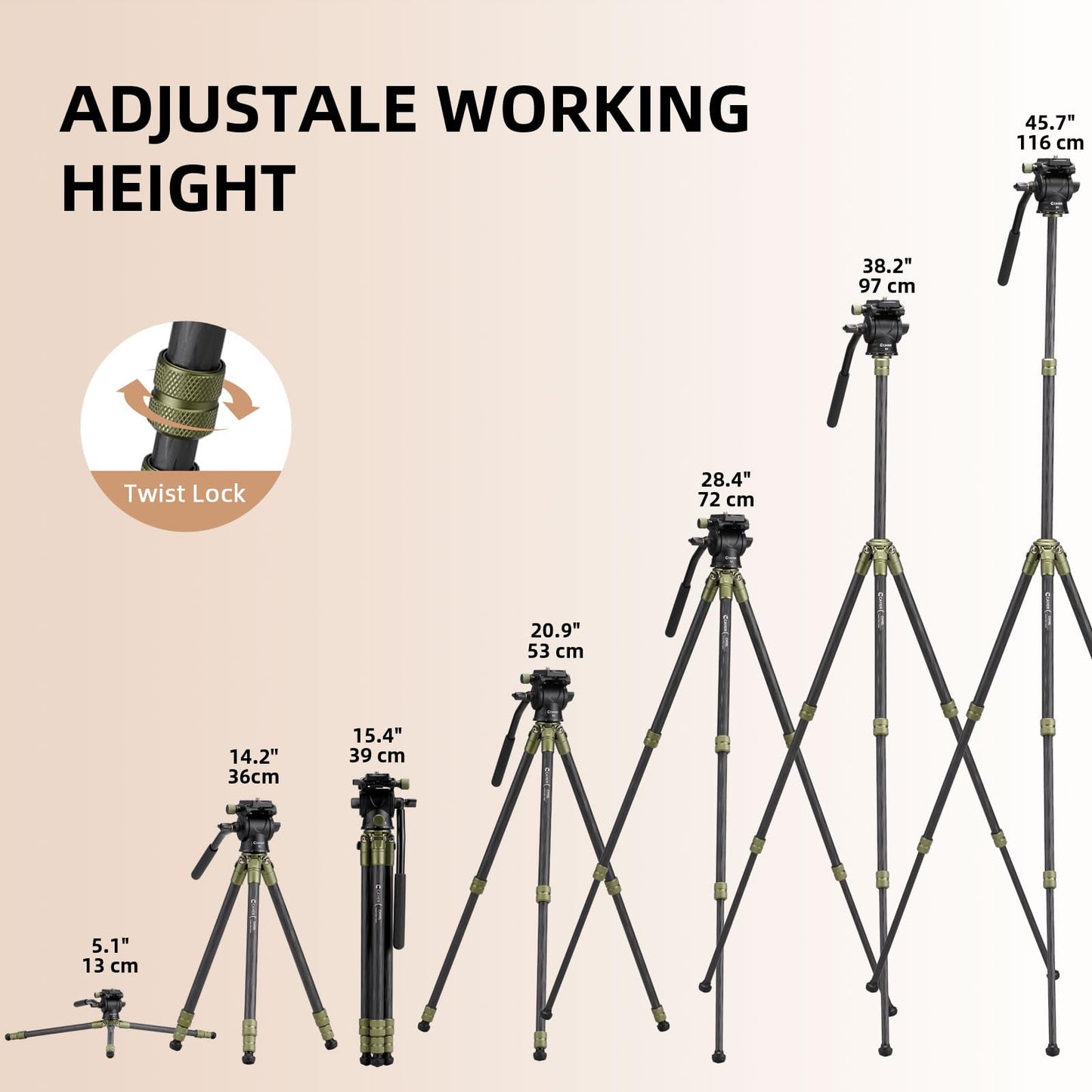 Cayer CH10L Carbon Fiber Tripod with S1 Mini Fluid Head, 28" Compact Desktop Stand, Tabletop Camera Support with Center Column for Mirrorless Cameras