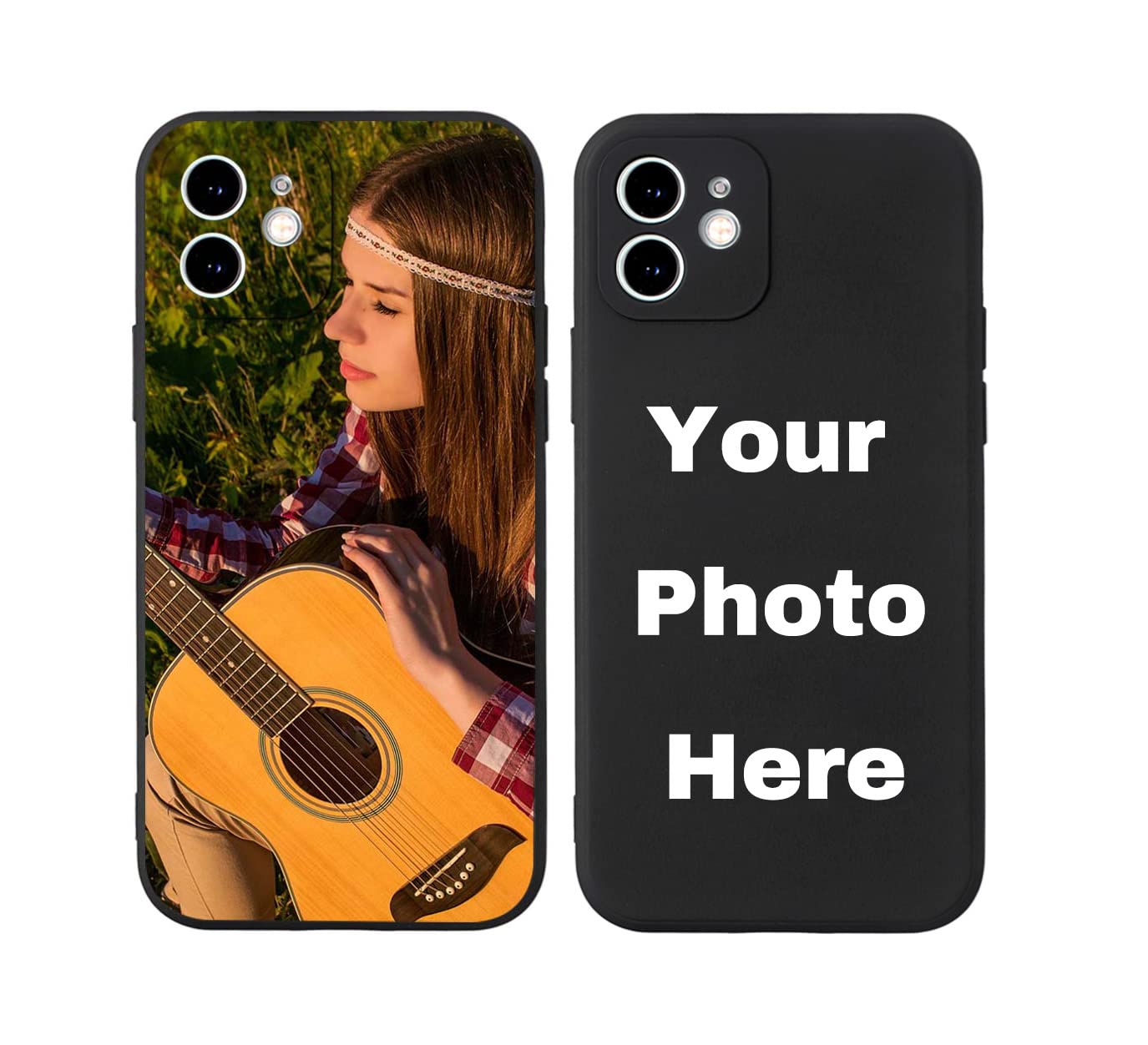 QTQUZA Custom Pictures Phone Case for iPhone 17/16/15/14/13/12/11 Pro Max Mini, Personalized Phone Cases, Customized Photo Black Liquid Silicone Soft