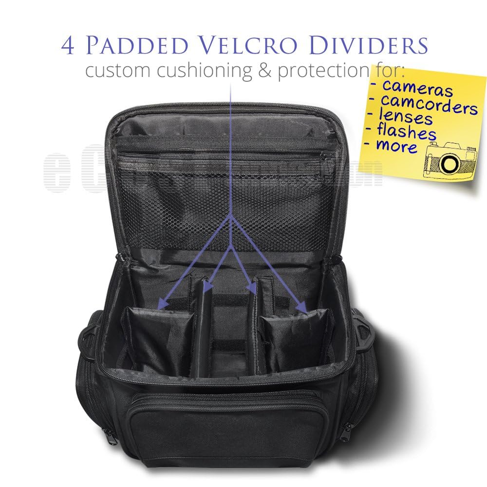 eCostConnection Deluxe Large Digital Camera/Video Padded Carrying Bag/Case for Nikon D5100, D5200, D5300, D5500, D7000, D7100 Camera & More +