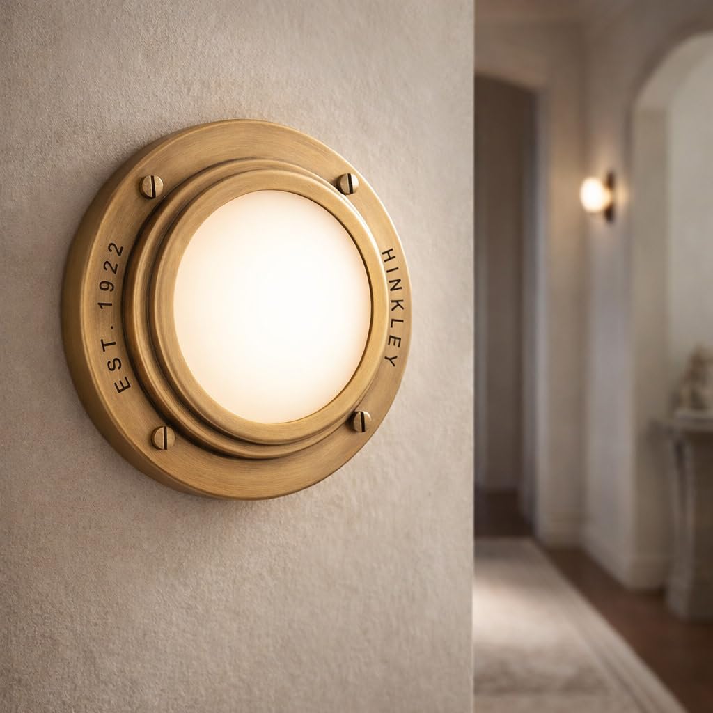 Hinkley Porte Extra Small Flush Mount Ceiling Light or Wall Sconce, Etched Opal Glass Shade, Dual-Mount Design, Integrated LED, ADA Compliant