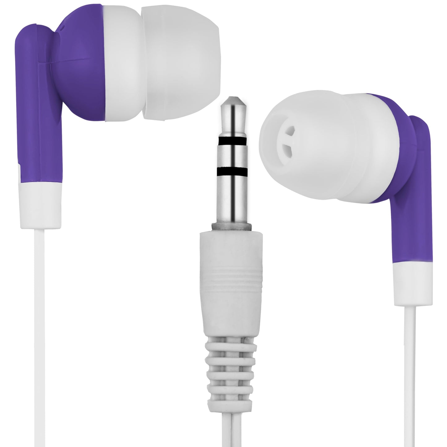 LowCostEarbuds Bulk Pack of 25 Purple/White Earbuds/Headphones - Individually Wrapped, CB-PUPLE-25-WRAP-FBA