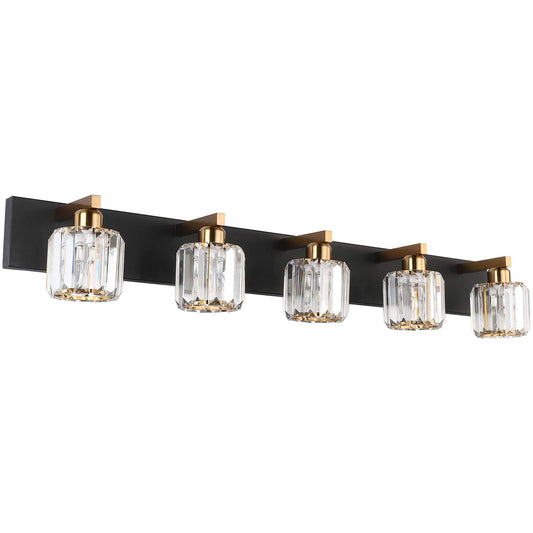 Aipsun Crystal Bathroom Vanity Light Black Vanity Lighting fixtures 5 Lights Crystal Vanity Light for Bathroom(Exclude Bulb)