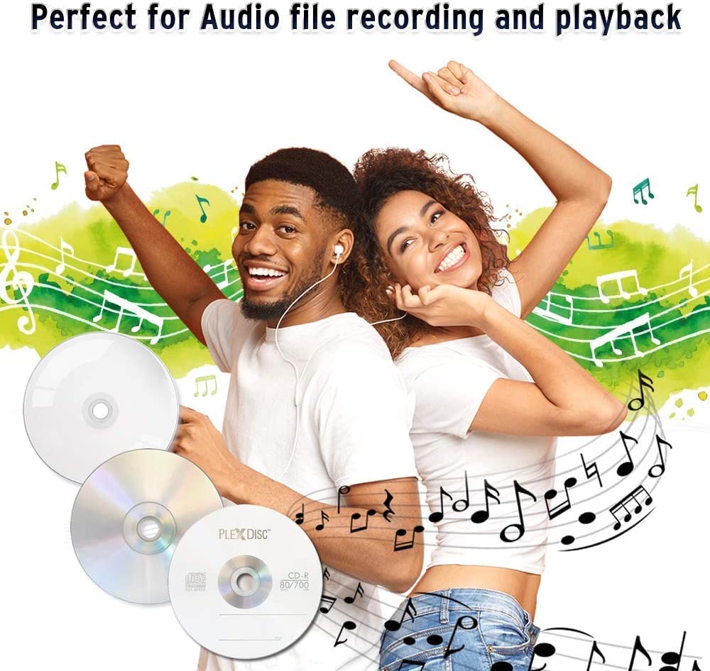 PlexDisc CD-R 700MB 52X White Inkjet Hub Printable Discs | 100 Pack Cake Box (FFP) | Blank CDs for Burning Music, Photos, Data | Writable Recordable