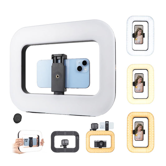 Smartphone Video Rig with Light, Handheld Ring Selfie Light Kit, LED Mobile Video Stabilizer with Built-in 8000mAh Battery for Camera, Smartphone