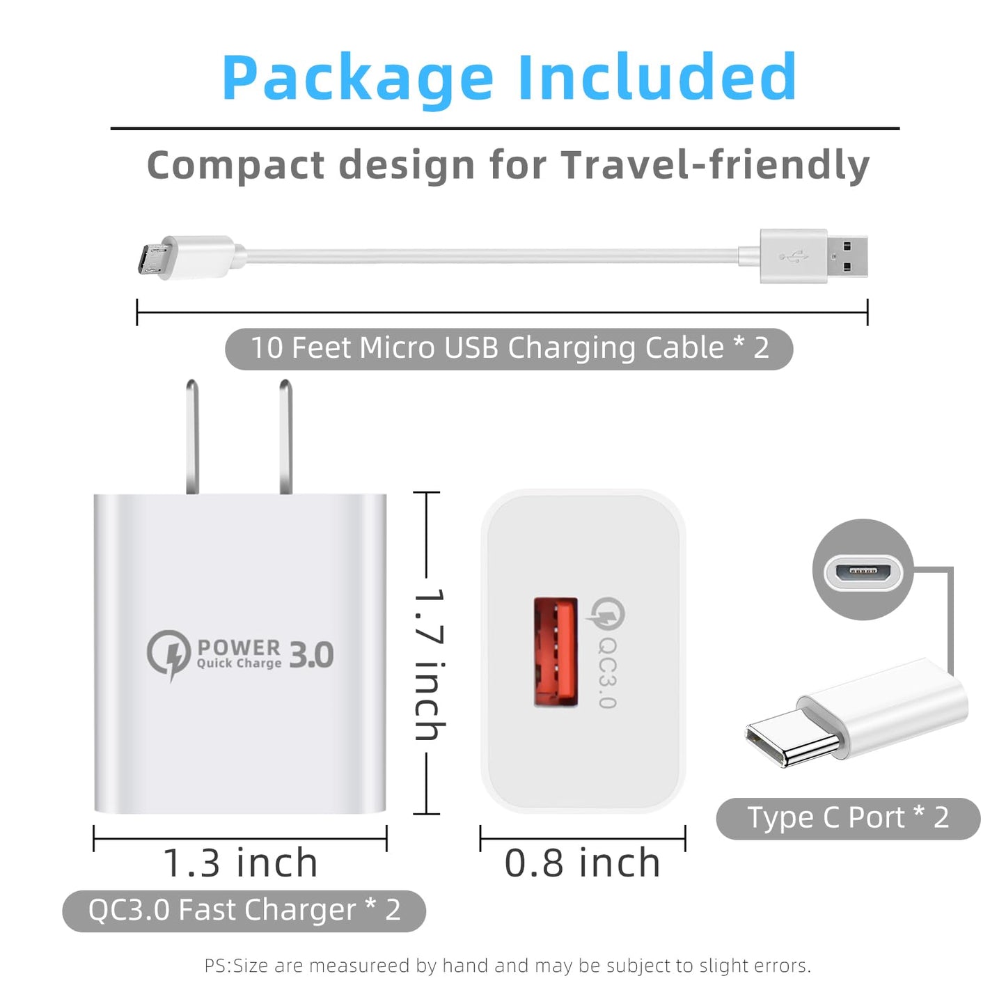 2 Pack 10ft QC3.0 Fast Charger for Arlo Pro 2, Arlo Pro, Arlo Go, Arlo Q Camera, Essential Spotlight Camera,Eufy,Wyze Cam Pan V2 V3,Cloud,Netvue,Yi