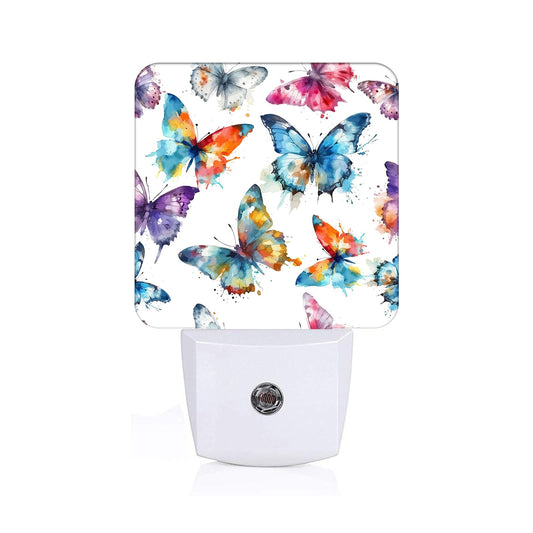 FSHVQKD Watercolor Butterflies Night Light,Plug Into Wall for Boys Girls Bedroom Decorative Square Night Light Lamp 0.5w Sleep Friendly