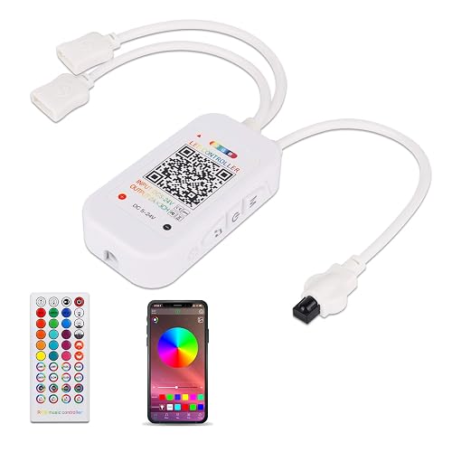 ALED LIGHT Bluetooth String Light Controller with 40 Keys IR Remote Control for RGB LED Strip Lights, Compatible with iOS and Android Smartphones