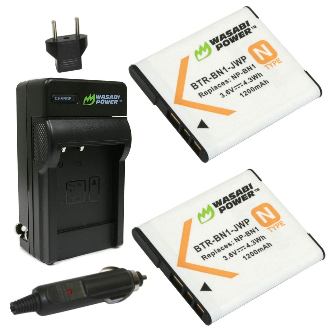Wasabi Power Battery (2-Pack) and Charger for Sony NP-BN1 and Sony Cyber-shot DSC-QX10, DSC-QX100, DSC-T99, DSC-T110, DSC-TF1, DSC-TX5, DSC-TX7