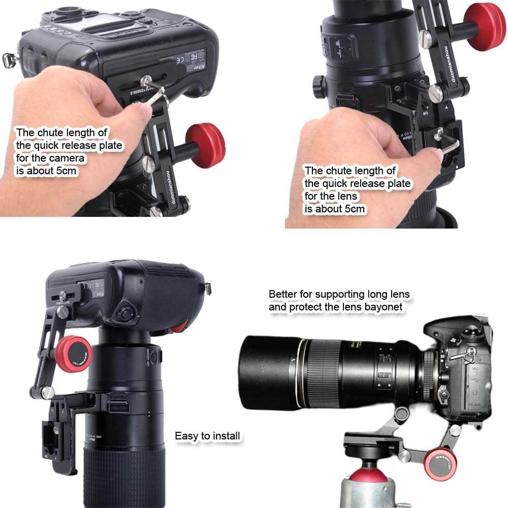iShoot Foldable Long Focus Lens Support, Portable Telephoto Lens Bracket, Zoom Lens Stand, 2-in1 Camera Quick Release Plate Compatible with Manfrotto