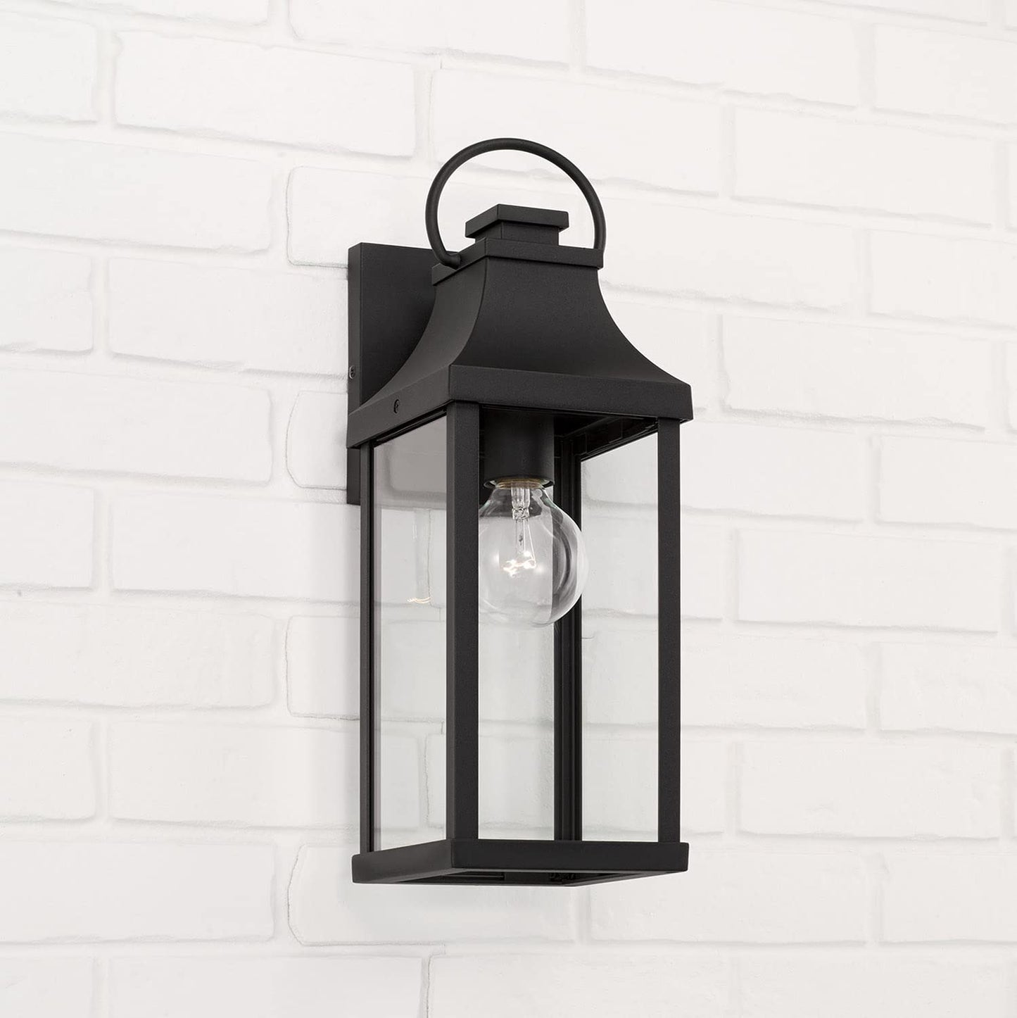 Capital Lighting 946411BK Bradford Clear Glass Outdoor Wall Lantern, 1-Light 100 Watt, 17" H x 6" W, Black
