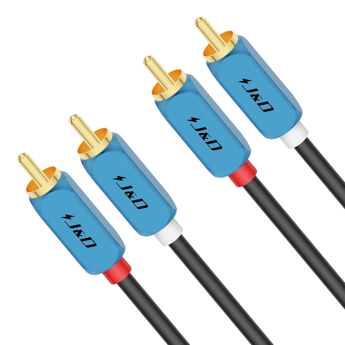J&D 2 RCA M/M Stereo Audio Cable, 2RCA Auxiliary Audio Cord Aluminum Alloy Shell Gold-Plated Plug for Home Theater, HDTV, Amplifiers, Hi-Fi Systems
