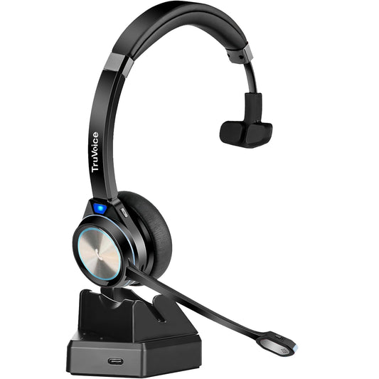 TruVoice BT55 Wireless USB Headset with Hi-Fi Audio and Noise Canceling Microphone - v5.2 Bluetooth Fast Charging Base and 15hr Talk time - Multi