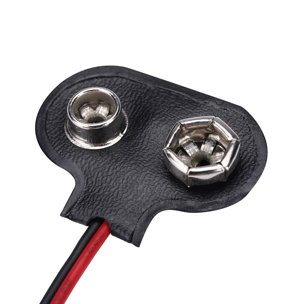 10 Pack 9V Battery Clip Connector, T Type Faux Leather Long Cable Housing Connection