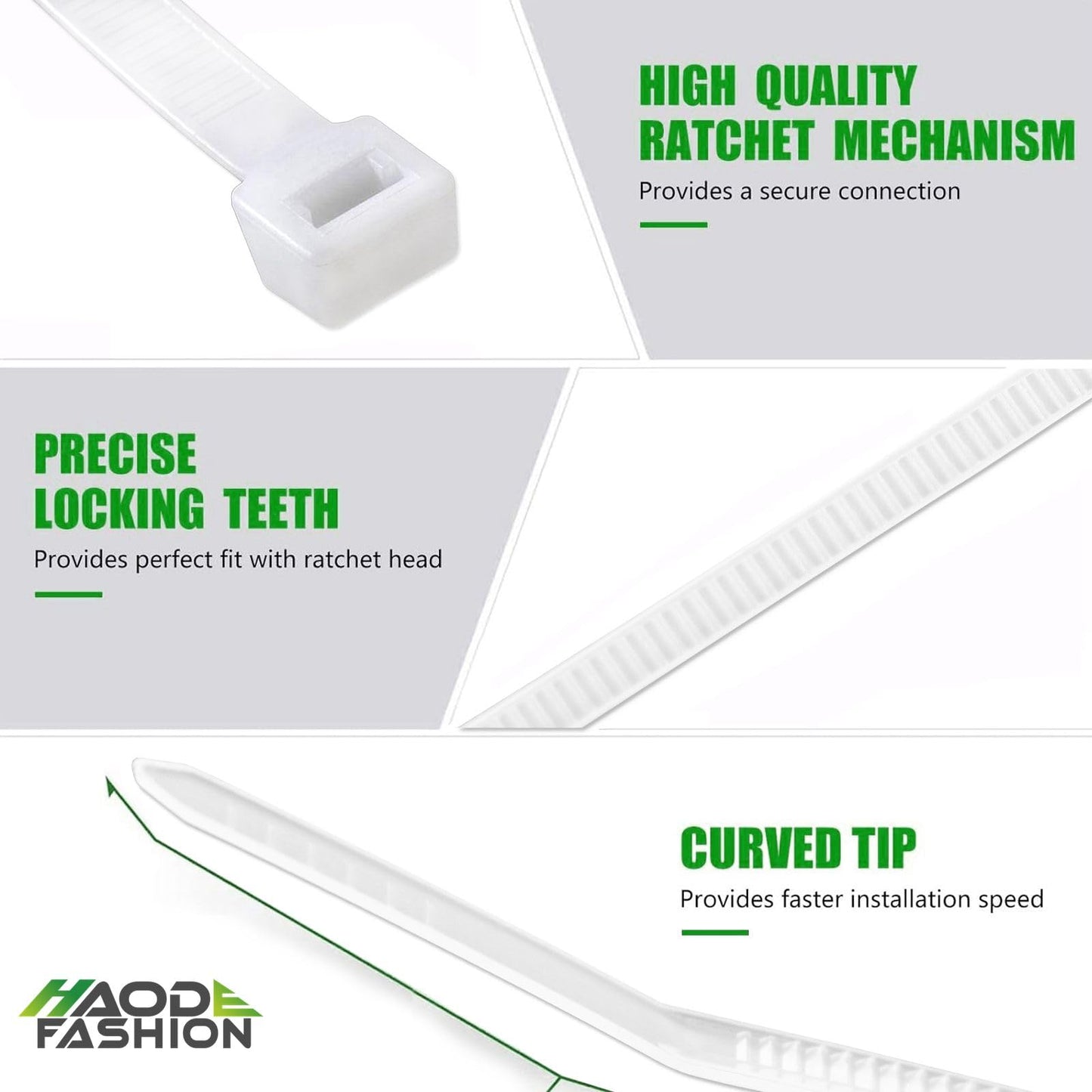 HAODE FASHION White Clear Zip Ties 4 Inch 1000 Pack,Small Zip Tie Wraps Bulk, Enduring Plastic Ties 18 LBS Strength, Assorted Clear Tiny Cable