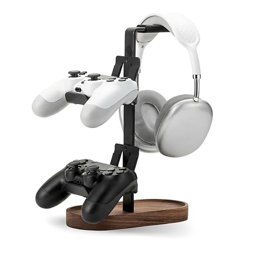 muso wood 2-in-1 Gaming Controller Stand, Headphone Holder, Desktop Headset Stand for Game Controllers and PC Earphone Accessories