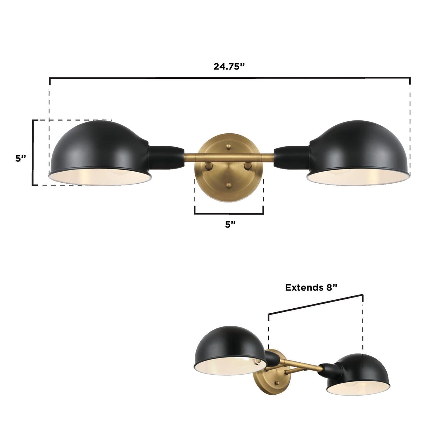 Westinghouse 6130800 Langhorne Transitional Two Light Wall Fixture, Matte Black and Brushed Brass Finish