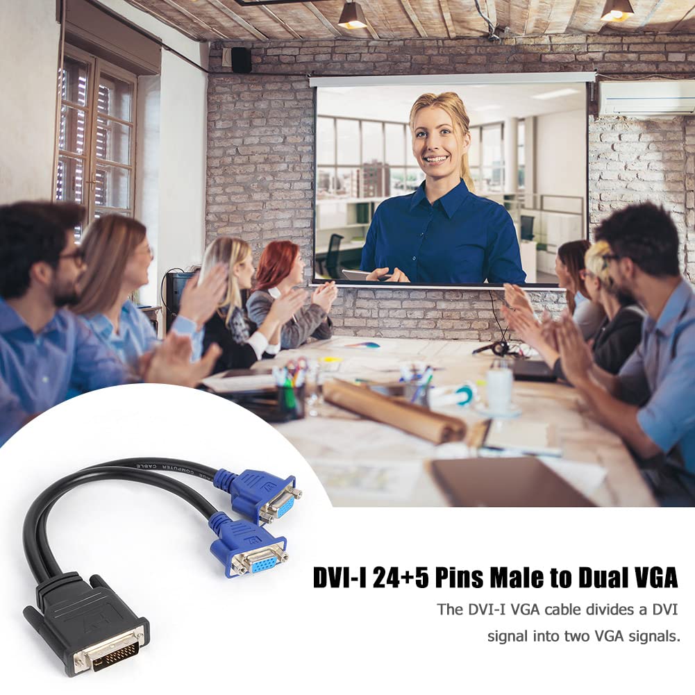 Toptekits DVI to 2X VGA Y Splitter Cable, Black, Supports Multiple Audio Formats, Connects 1 DVI Device to 2 Monitors/Projects Y Split Cord,VGA