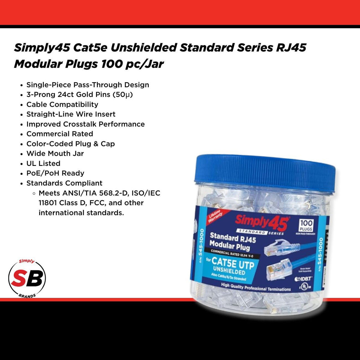 Simply45 Cat5e RJ45 Modular Plugs 8P8C, 100 Pack